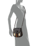 23 Western-Embroidered Leather Saddle Bag, Black