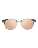 Square Acetate Sunglasses w/ Clip-On Lenses, White Gold/Horn