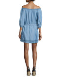 Beatrice Off-the-Shoulder Chambray Dress, Persephone