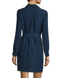 Seanna Belted Silk Shirtdress, Midnight