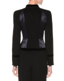 Zip-Front Fitted Combo Jacket, Black