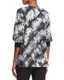 Tiara Half-Sleeve Zip-Front Printed Blouse 