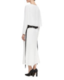 Long-Sleeve Column Gown w/Fringe Trim
