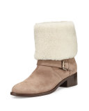 Minka Fur-Cuff Moto Boot, Off White