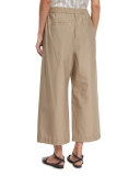 Wide-Leg Pull-On Ankle Pants, Beige