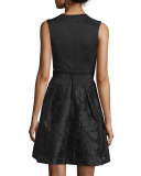 Sleeveless Combo Fit-&-Flare Dress, Black