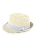 Boys' Straw Fedora Hat w/ Oxford Band, Light Beige