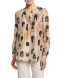 Libby Split-Neck Printed Blouse, Chai/Multi