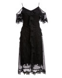 Lucinda Cold-Shoulder Ruffle Lace Sheath Dress, Black