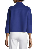 Double-Faced Wool 3/4-Sleeve Jacket, Blue Violet