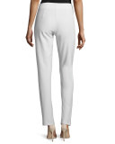 Washable Stretch Crepe Slim-Leg Pants, Bone