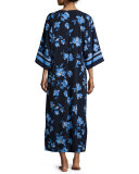 Floral-Print Crepe Caftan, Blue Magnolia