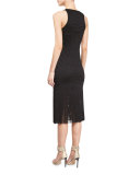 Sleeveless Sheath Dress W/Fringe Trim, Black