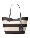Illustrations Large Striped Tote Bag, Brown/Denim