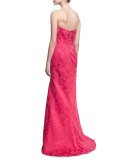 Strapless Tonal Jacquard Gown, Fuchsia