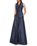 Sleeveless Shantung Gown w/Back A-Cutout