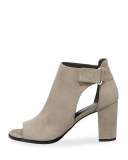 Open-Door Suede Sandal, Light Gray