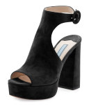 Suede Ankle-Wrap 115mm Sandal, Nero