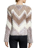 Chevron-Stripe Faux-Fur Jacket, Multi Beige/Tan