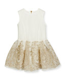 Sleeveless Embroidered Mesh Tulle Dress, White, Size 4-10