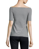 Striped Off-the-Shoulder Top, Black
