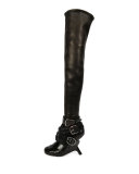 Multi-Strap Wedge Over-the-Knee Boot, Black