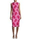 Sleeveless Two-Tone Lace Cocktail Dress, Magenta/Rose Pink