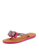 icarda glitter bow flat thong sandal, pink multi