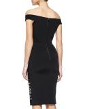 Off-The-Shoulder Arcade-Print Sheath Dress