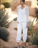 Rhonda Long-Sleeve Crochet Tunic Sweater, White