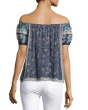 Tinashe Off-the-Shoulder Floral Silk Top, Blue