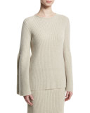 Atilia Flounce-Sleeve Cashmere Sweater, Smoky Pearl