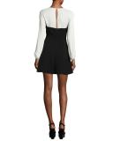 Serphina Two-Tone Long-Sleeve Mini Dress, Black/White