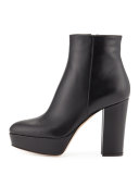 Leather Platform Ankle Boot, Black