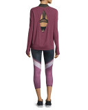Intricate Cutout-Back Sport Pullover, Grenache Heather