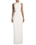 Cutout Stretch Crepe Column Gown, Ivory