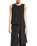 Sleeveless Jewel-Neck Draped Top, Black