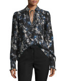 Annie Floral-Print Silk Blouse, Myrtle