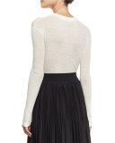 Long-Sleeve Sheer Ribbed Pullover Top, Chalk