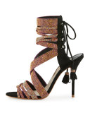 Adeline Crystal Lace-Up Sandal, Black/Pink