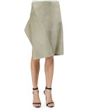 Asymmetric Suede Skirt, Stone
