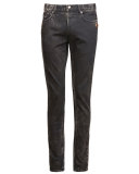Copper-Stud Slim-Fit Faded Jeans, Black
