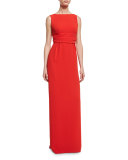 Ruched-Waist Sleeveless Gown, Red