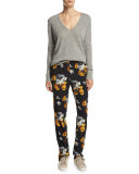 Viewpine Distressed Floral-Print Silk Pants