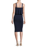 Sleeveless Flounce Sheath Dress, Navy