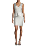 Sleeveless Metallic Peplum Dress, Silver Combo