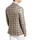 Plaid Cashmere-Silk Three-Button Sport Coat, Tan/Crème