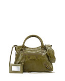 Classic City Town Lambskin Tote Bag, Olive Green