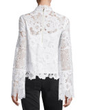 Long-Sleeve Fluid Floral Lace Top, Ivory
