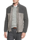 Mixed-Media Sheepskin & Knit Jacket, Gun Powder